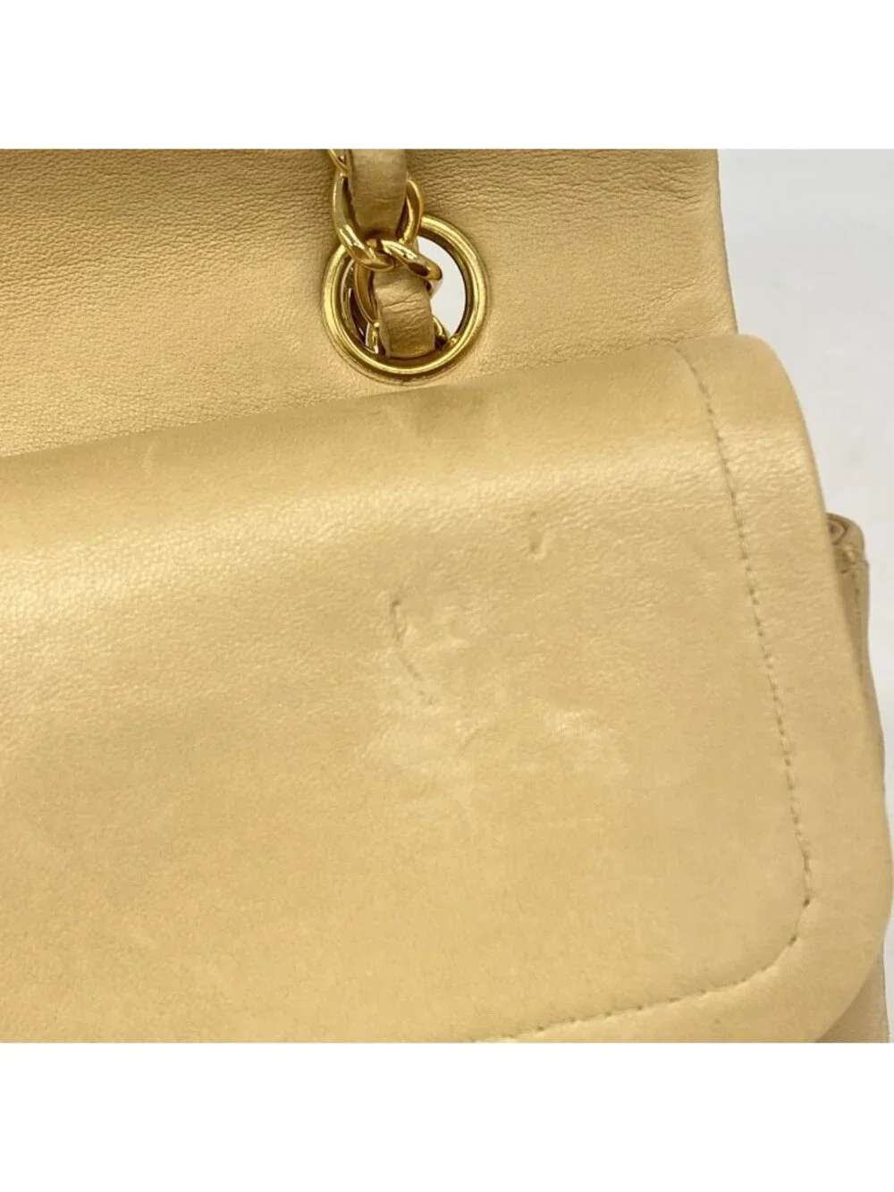 Chanel Shoulder Bag Quilted Lambskin Beige Gold
